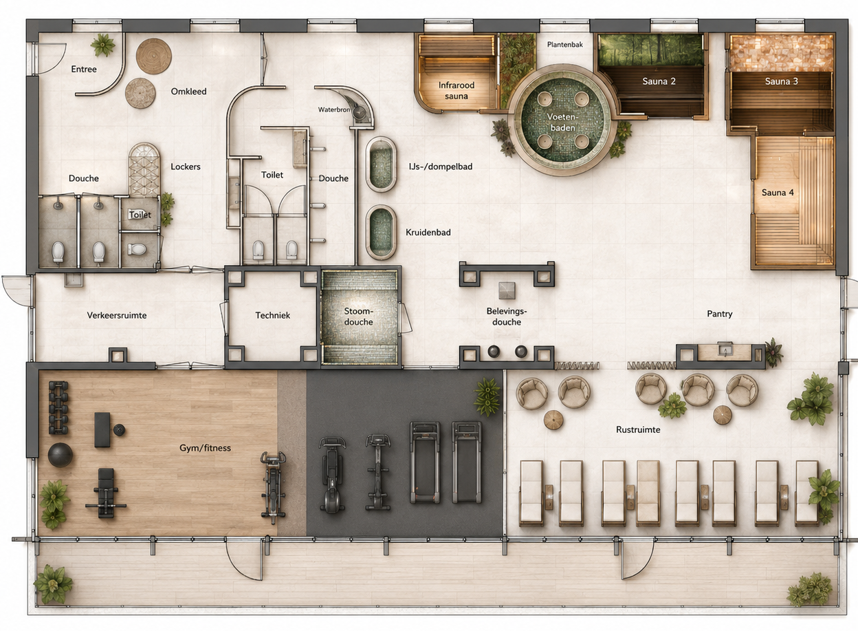 Plattegrond van de wellness op de Top Floor van Hotel Asteria